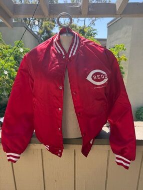 NWT Vintage 1990 Reds Adult jacket red white striped Large Cincinnati Reds